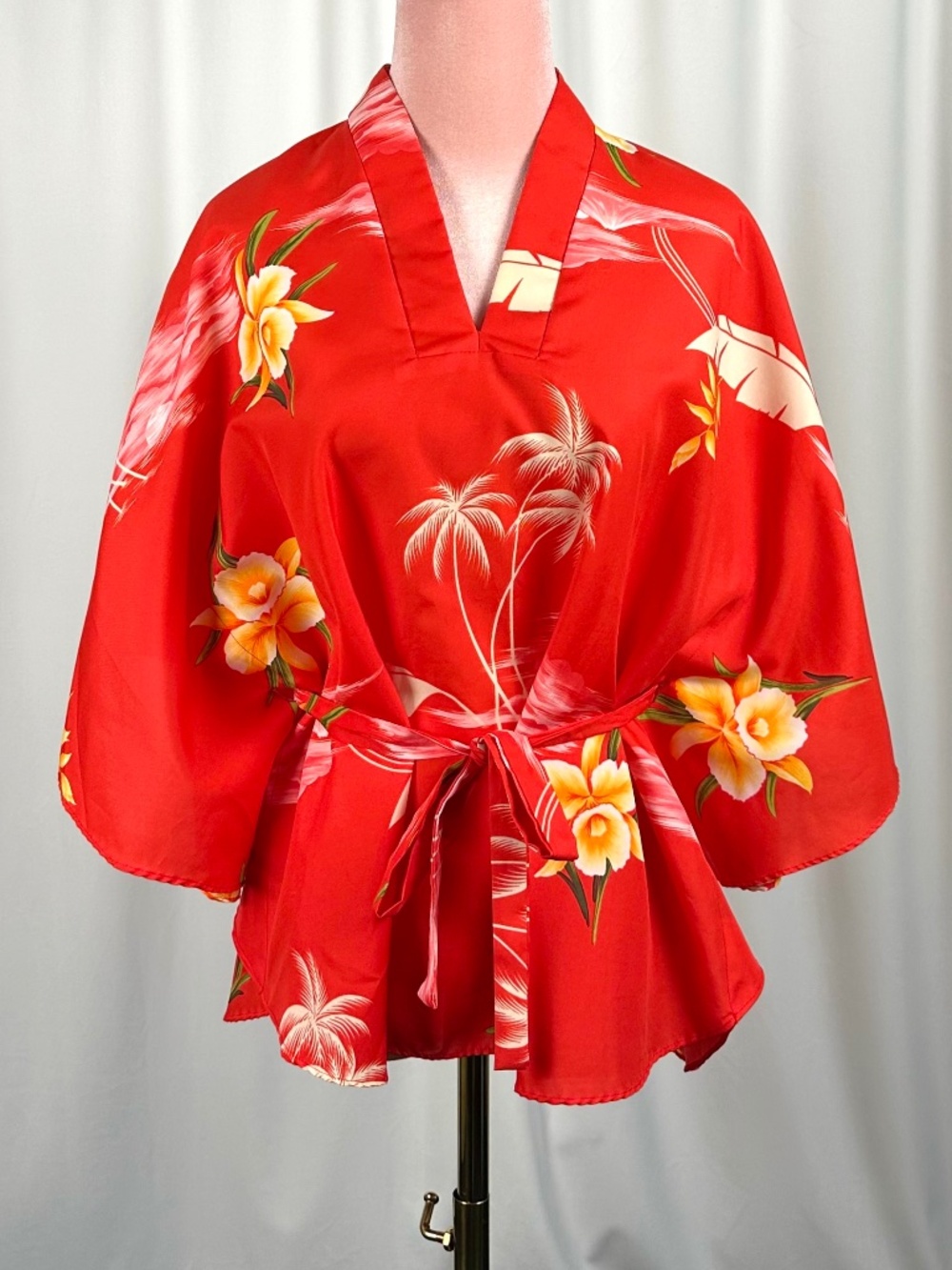 Vintage Hukilau Fashions Honolulu Hawaiian Kimono Tunic | Tropical Hibiscus Reso